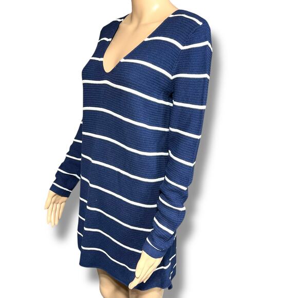 Old Navy Womens Tunic Sweater Knit V Neck Long Sleeves Pullover Striped Medium - Picture 5 of 7